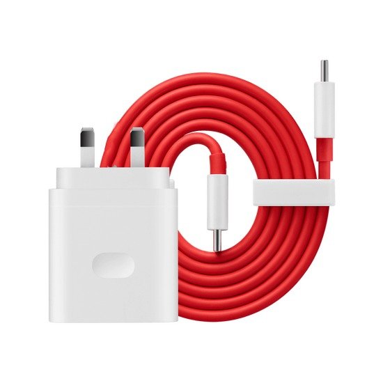160W SUPERVOOC Type-C Adapter with Type-C to Type-C Cable, White Adapter with Red Cable